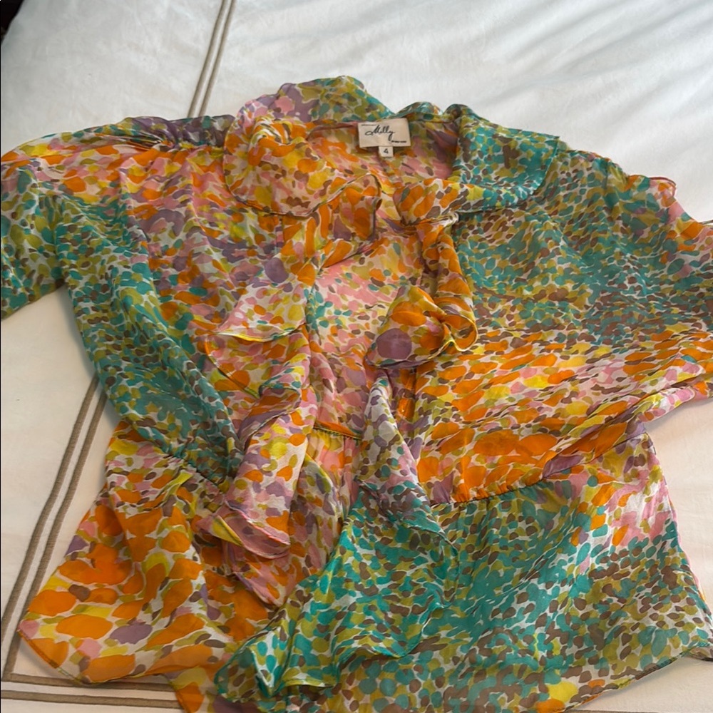 Milly Multicolor Patterned Blouse 100 Percent Silk - image 1